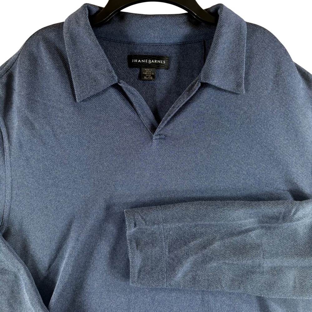 Jhane Barnes Polo‎ Shirt XL Silk Blend Long Sleeve Blue V-Neck 65122P24 FLAW